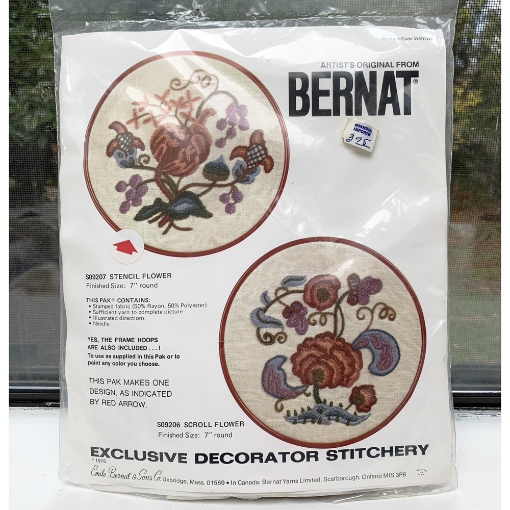Vintage 1976 BERNAT Artist's Original Stencil Flower Hoop Embroidery Kit #S09207